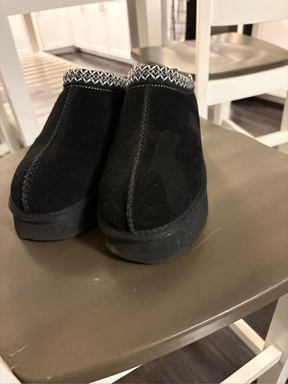 UGG Women’s Black Suede Slip-On Clog with Patterned Trim